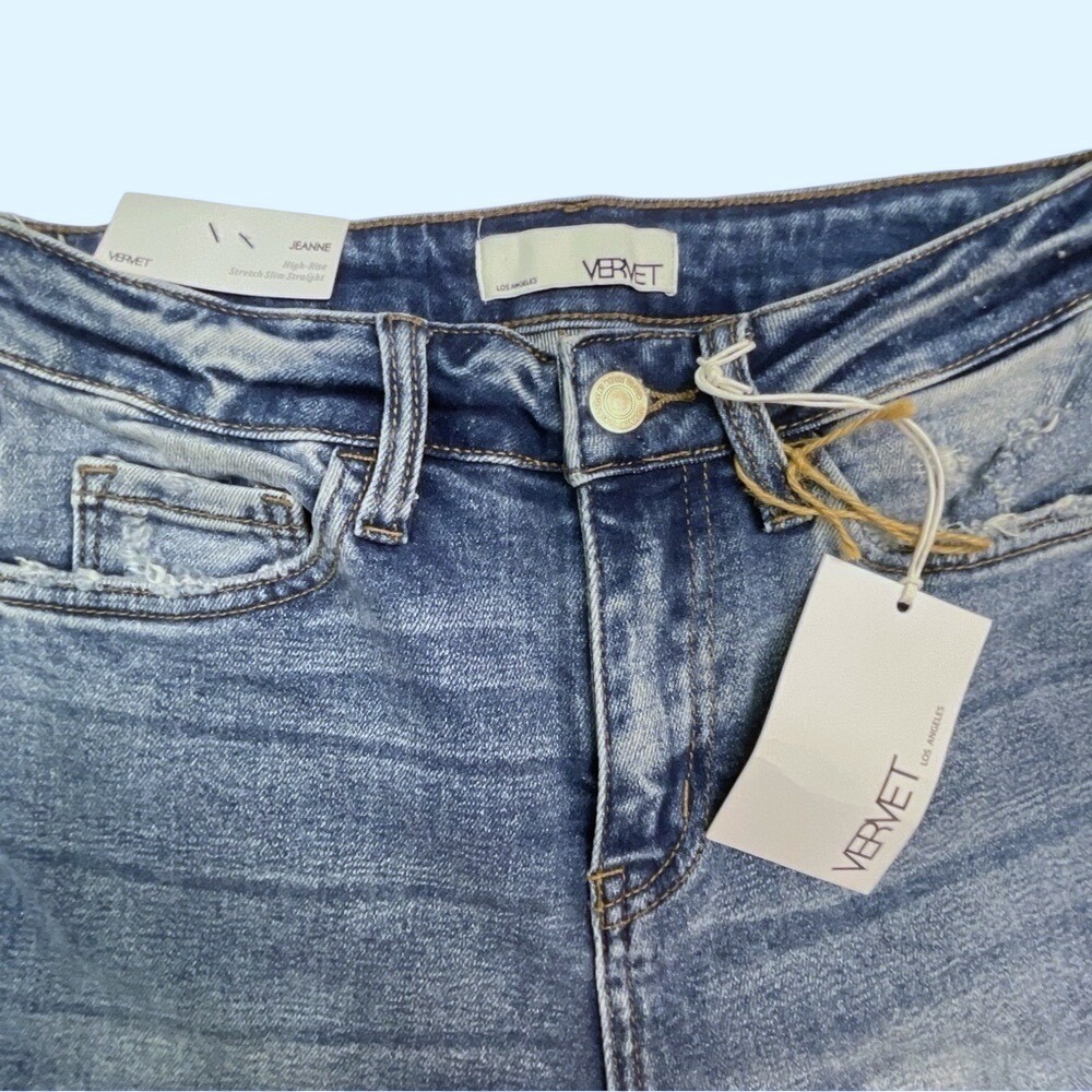 Vervet Jeanne‎ High Rise Stretch Slim Straight Distressed Jeans Blue Size 25